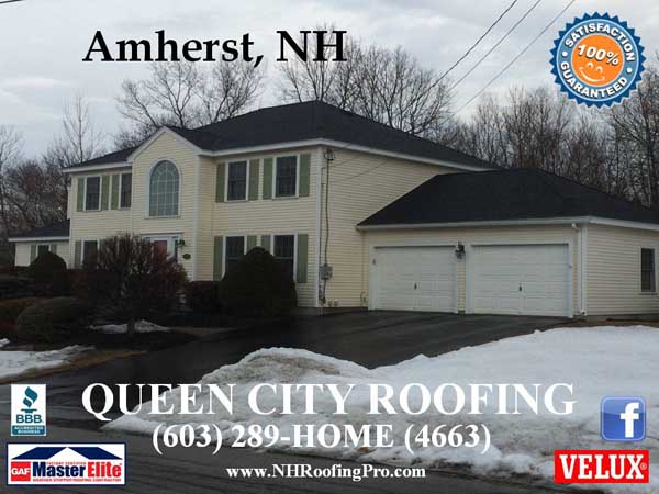Light color house black roof by Queen City Roofing Amherst, NH