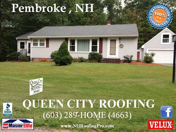 White ranch house with new roof Queen City Roofing Pembroke
