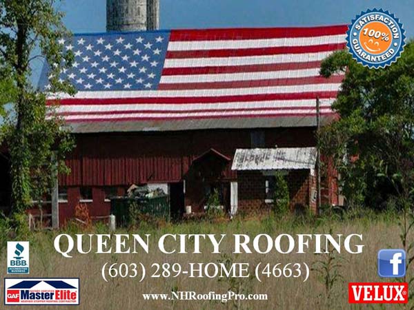 Large red barn American flag roof in NH